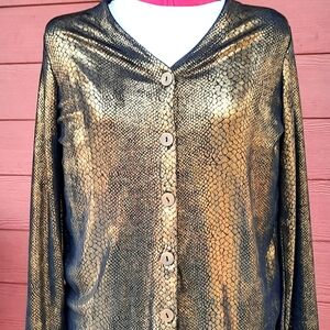 Carole Little Sparkly Vintage Lined Gold Mesh Jacket Size Medium Petite